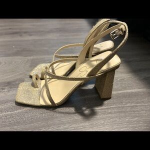 Jessica Simpson Glitter Gold Strappy Block Heels